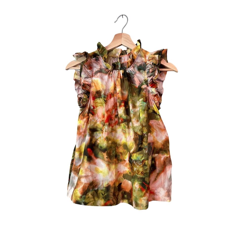 Watercolor Ruffle Silk Cotton Blend Blouse Size XS